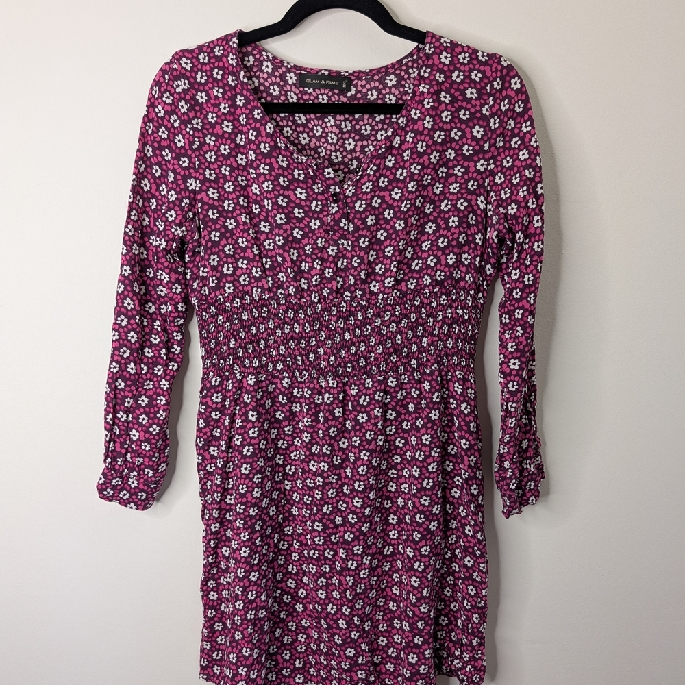 Glam & Fame — Purple Long Sleeve Floral Dress, Size M/L - Picture 2 of 7